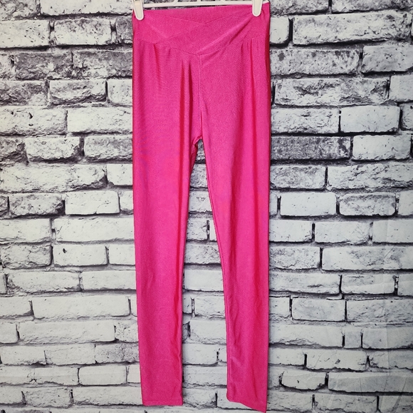 2 Pairs of Shiny Leggings - Red & Hot Pink - S/S - Picture 7 of 7